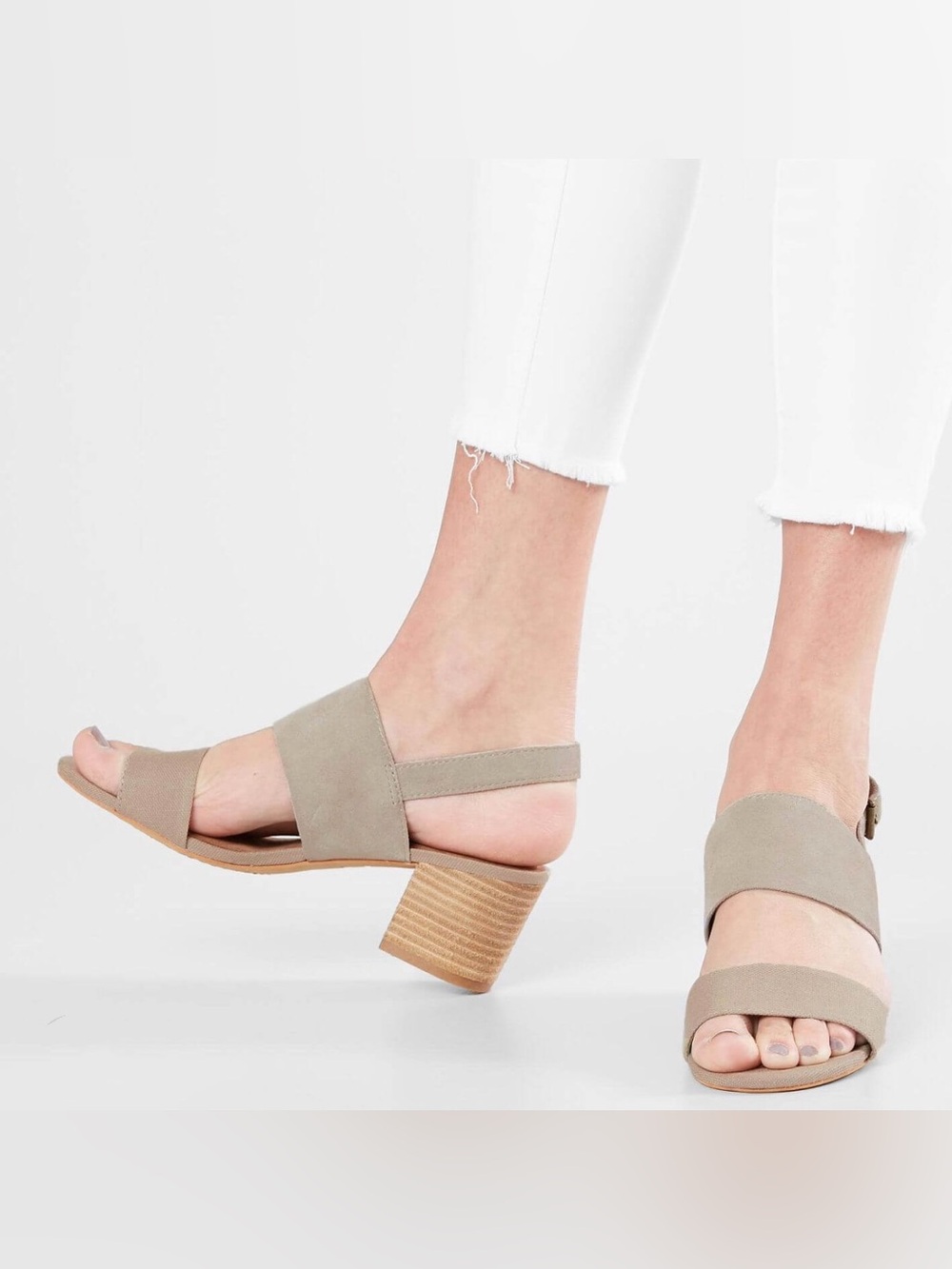 Toms Poppy Sling back sandal with block heel in taupe